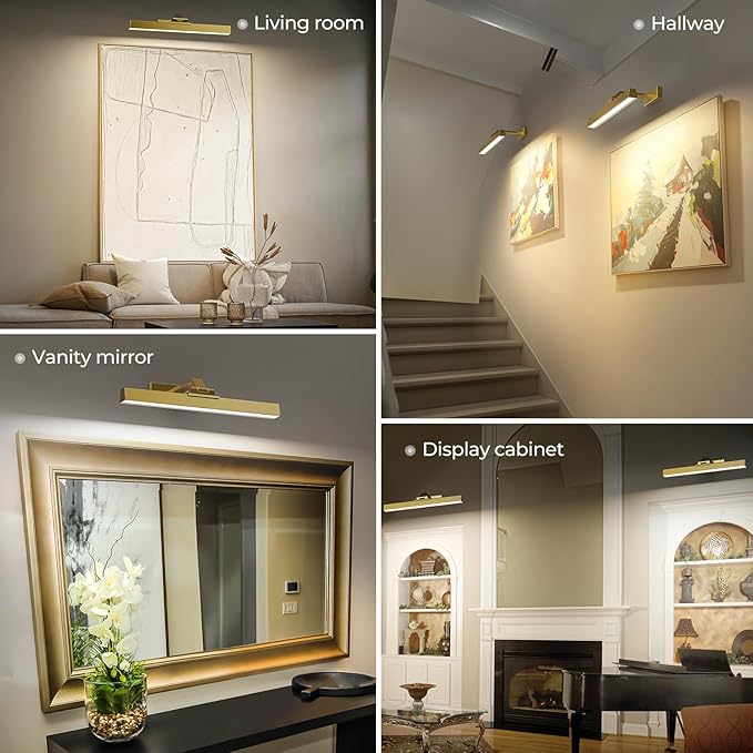 Afyuol Picture Lights for Wall, Brushed Gold Battery Operated Picture Light - Image 9