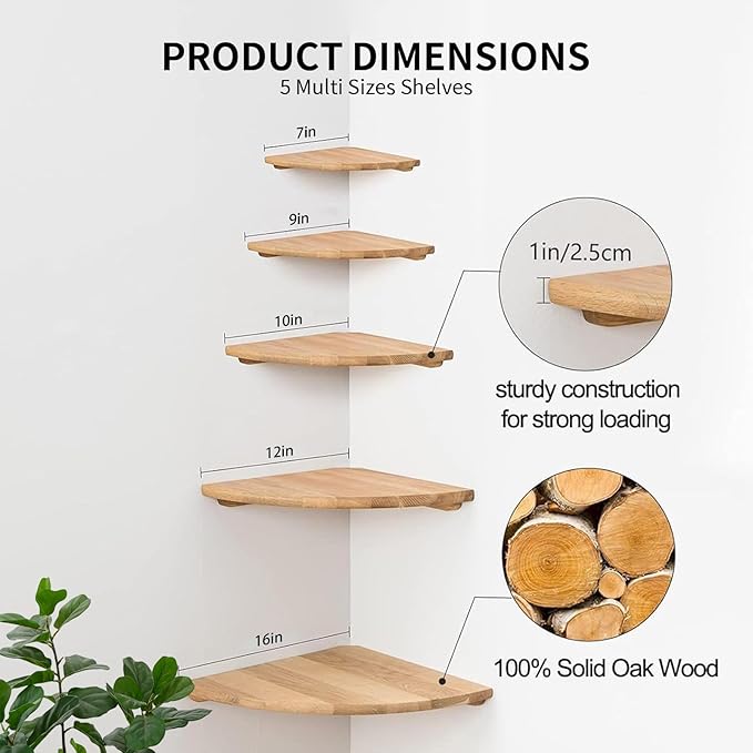 Gieanoo Corner Floating Shelf 16inch Solid Oak Wood Floating Corner Shelf - Image 5
