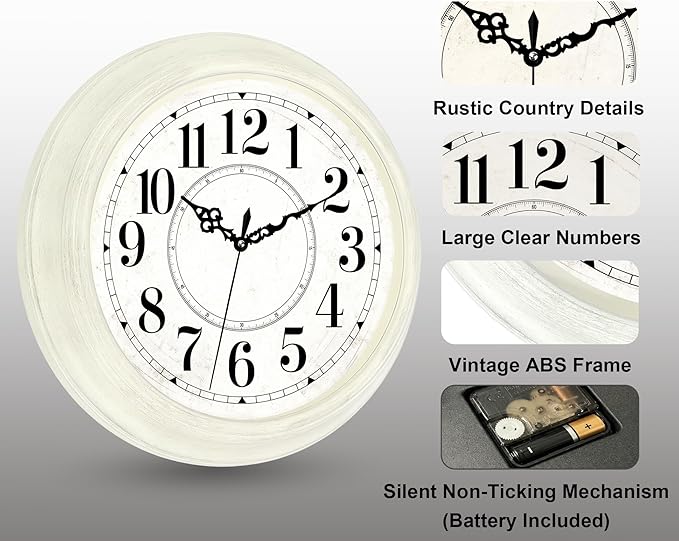 Vintage Wall Clock 16 Inch Quartz Silent Non-Ticking Analog Clock Battery - Image 3