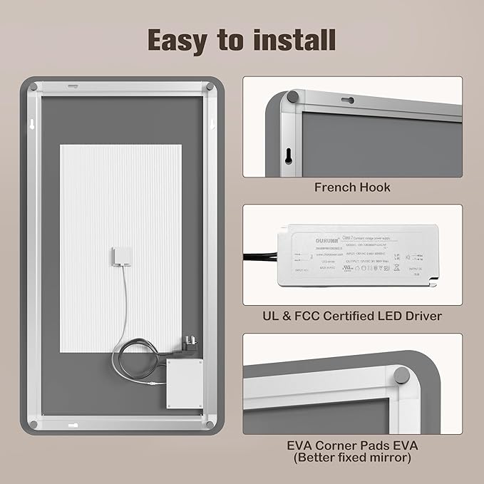 EOGOW Backlit Mirror for Bathroom, Stepless Dimmable, 3 Color Lights, High Lumen - Image 8