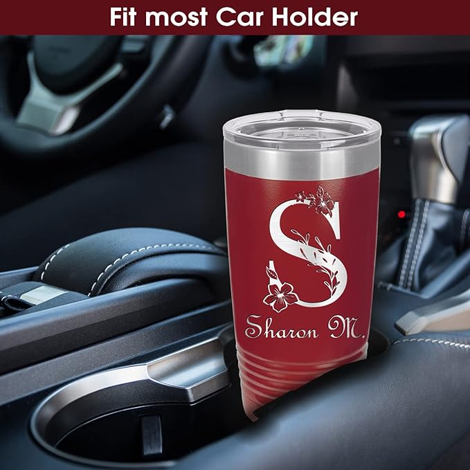 20 oz Personalized Coffee Tumbler for Women, Custom Coffee Travel Mug, Christmas Gift, Mother’s Day Gift, Small Tumbler with Lid, Keep Drinks Cold and Hot, Engraved Name by iProductsUS (Red)