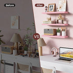 BAYKA Pink Floating Shelves for Wall Set of 3, 15.7in Wood Wall Shelves for - Image 6