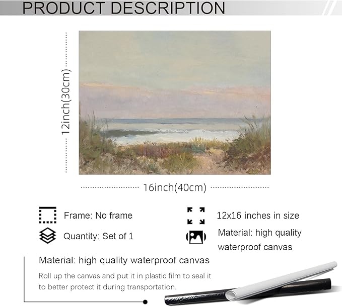 rumlud Beach Landscape Wall Art Vintage Coastal Scenery Posters Retro Nature - Image 2
