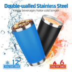 20 oz Tumbler with Lids and Straws, Stainless Steel Insulated Travel Coffee Mug, Double Wall Vacuum Insulated Tumblers, Powder Coated Coffee Tumbler for Cold & Hot Drinks (Sea Blue, 4 Pack)