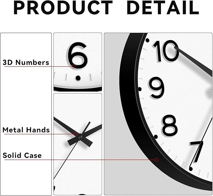 Roymnie Wall Clock 12 Inch Silent Wall Clocks Battery Operated-Modern Non - Image 6