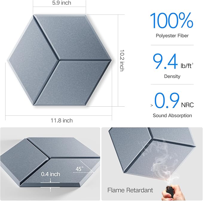 18 Pack Self-Adhesive Acoustic Panels 12" X 10" X 0.4" - Image 3