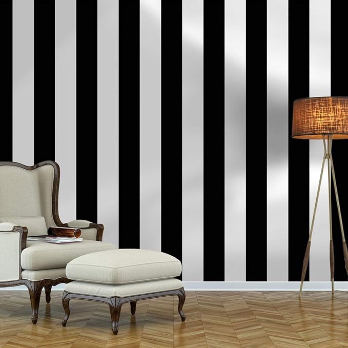 Guvana 472.4"x17.7" Striped Peel and Stick Wallpaper Black and White by Guvana