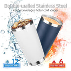 20 oz Tumbler with Lids and Straws, Stainless Steel Insulated Travel Coffee Mug, Double Wall Vacuum Insulated Tumblers, Powder Coated Coffee Tumbler for Cold & Hot Drinks (White, 6 Pack)