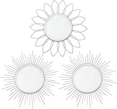 3 Pack Metal Mirrors for Wall Sunburst Wall Mirrors Home Décor Decorative by Uaussi