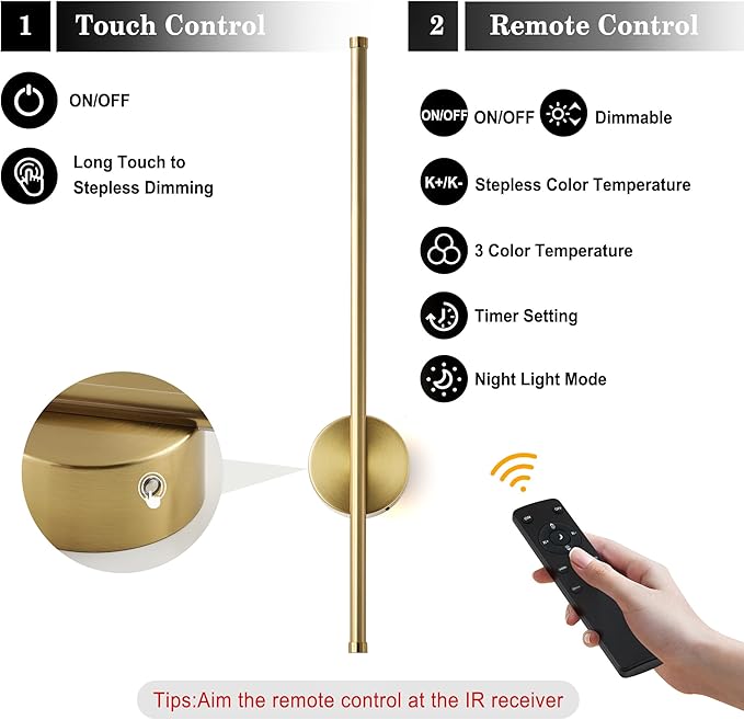 Battery Operated Modern Wall Sconces, Dimmable Wireless Wall Light Set of Two - Image 7