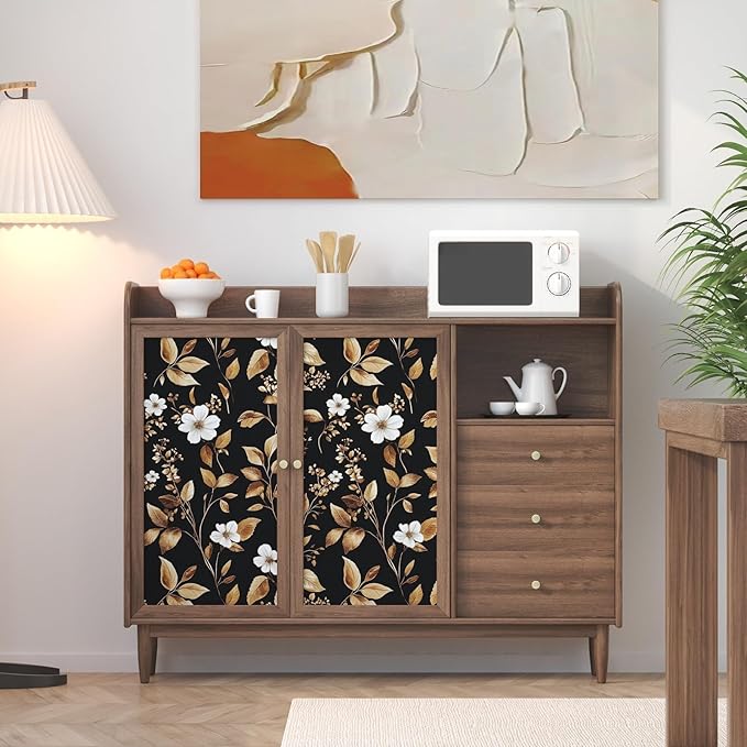 Vintage Black Peel and Stick Wallpaper – Black and Gold Floral Leaf Design Dark - Image 4