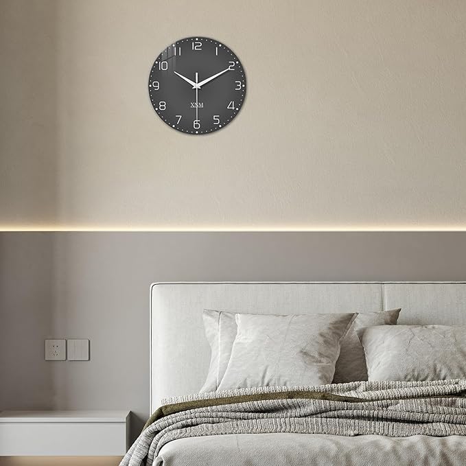 XNM Modern Glass Minimalist Wall Clocks Battery Operated 12 Inch Analog Dark - Image 4