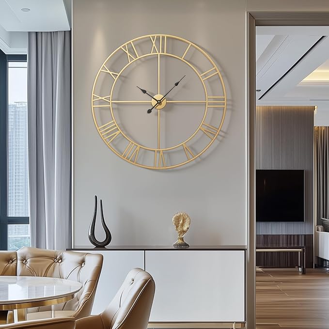 Cuspin 36 Inch Large Gold Wall Clock, Battery Operated Silent Non Ticking Metal - Image 3