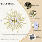 23 inch Gold Starburst Wall Clock, Silent Non-Ticking Large Modern Starburst - Image 2