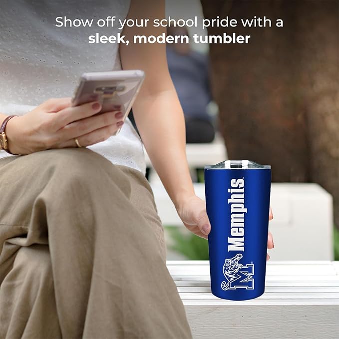 Campus Colors NCAA Stainless Steel Tumbler perfect for Gameday - 18 oz - Double Walled - Keeps Drinks Perfectly Insulated (Memphis Tigers - Royal)