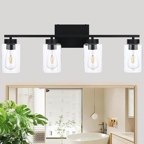 4 Light Bathroom Vanity Light Fixtures, Matte Black Modern Wall Lights by A1A9