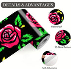 Red Rose Wall Border 196x4 Inch Peel and Stick Floral Wallpaper Border Black - Image 8