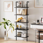 aboxoo Ladder Shelf 2PCS Open Bookshelf 5-Tier Wood Wall-Mounted Black Bookcase - Image 5