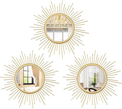 3 Set Gold Sunburst Mirrors for Wall Decorative Metal Mirrors Small Mirror Sets by Cityelf