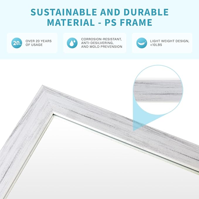 White Wood Effect Framed Wall Mirror, 24x36 Rectangle Mirror, Anti-desilvering - Image 4