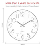Foxtop Large Silver Wall Clock 14 Inch Silent Non-Ticking Battery Operated - Image 2