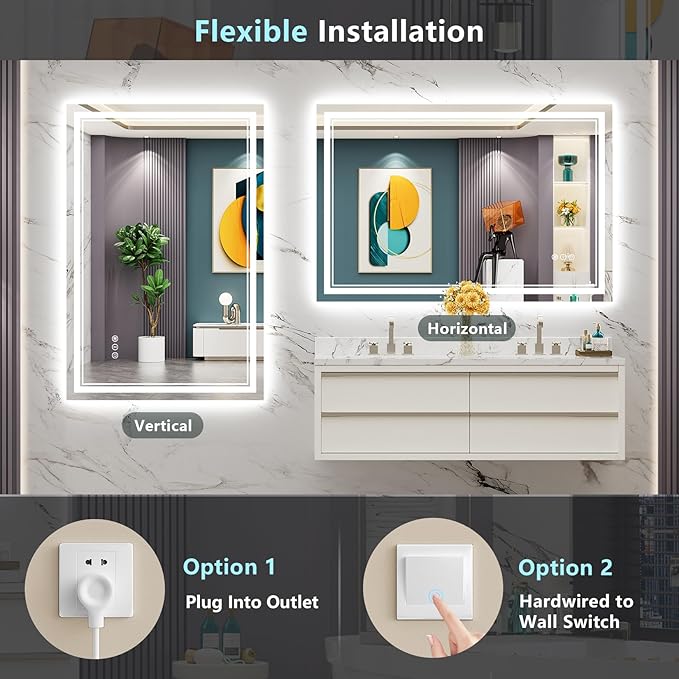 48x30 LED Bathroom Mirror with Lights, Backlit and Front Lit Anti-Fog Lighted - Image 6