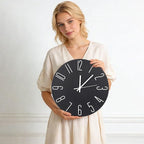 Wall Clock 12 Inch Silent Non-Ticking Imitation Wood Indoor Clock Round Gray - Image 3