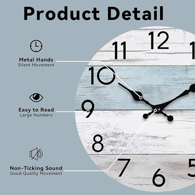 KECYET Wall Clock Silent Non-Ticking Wooden Clocks Battery Operated 18 Inch - Image 7