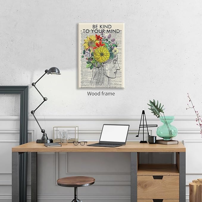 Be Kind To Your Mind Quote Poster Prints Mental Health Canvas Wall Art 16x24 - Image 3
