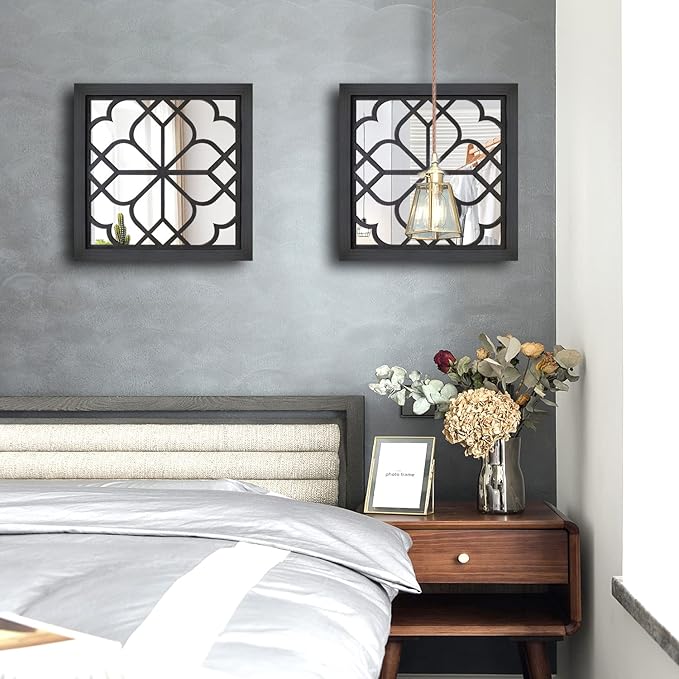Wocred 2 PCS Square Wall Mirror, Gorgeous Rustic Farmhouse Accent Mirror - Image 3