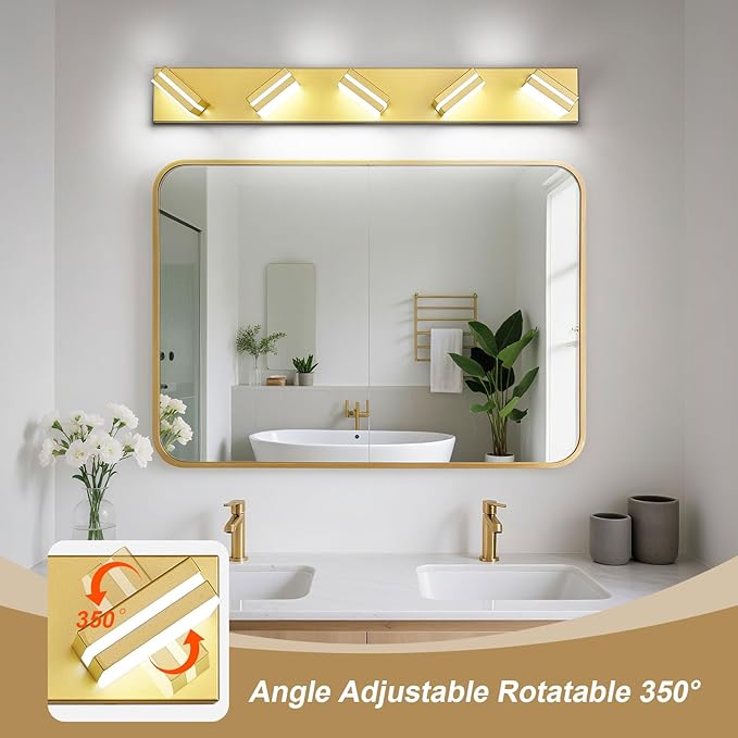 Modern LED Bathroom Lights Fixtures 5-Light, Metal Gold Acrylic Wall Lighting - Image 2