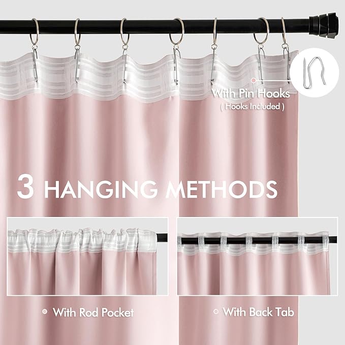 MIULEE Baby Pink Back Tab Blackout Curtains 120 Inch Long 2 Panels Set - Image 3