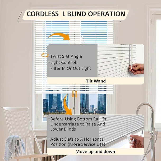 Cordless Vinyl Mini L Blinds 47" W x 64" H, Light Filtering, Arrive 1/2 Inch - Image 3