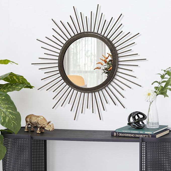 Sunburst Spoked Large Wall Mirror Boho Home Circle Art Mirror Modern Metal - Image 2