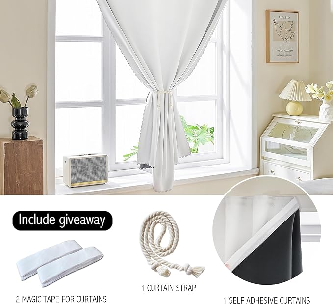 AJAZZ 100% Blackout Shades Window Cover Self Adhesive Curtains Sticky Curtain - Image 3