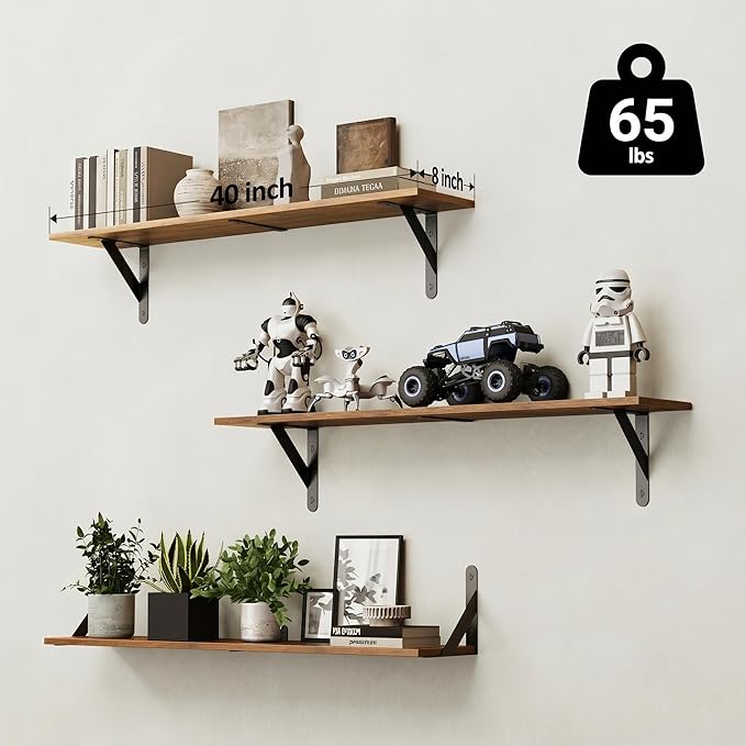 WOPITUES Floating Shelves for Wall 40″W x 8″D, Long Wall Mounted Shelves Set of - Image 3