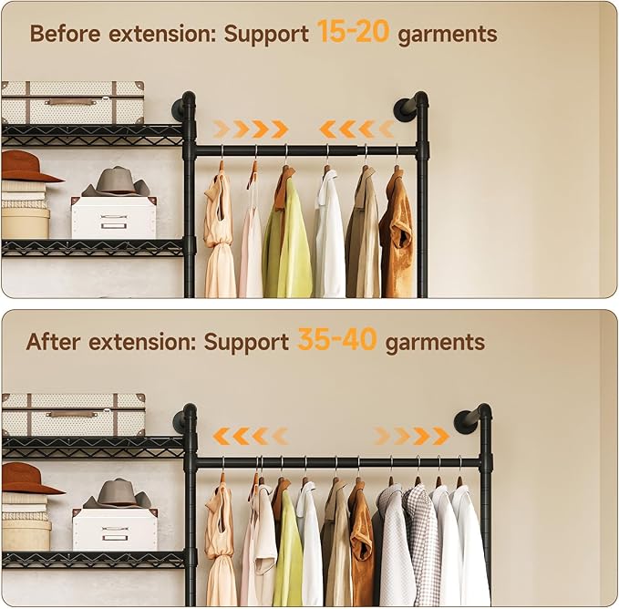 L2 Wall Mounted Closet System, Industrial Pipe Clothing Rack Clothes Racks - Image 7