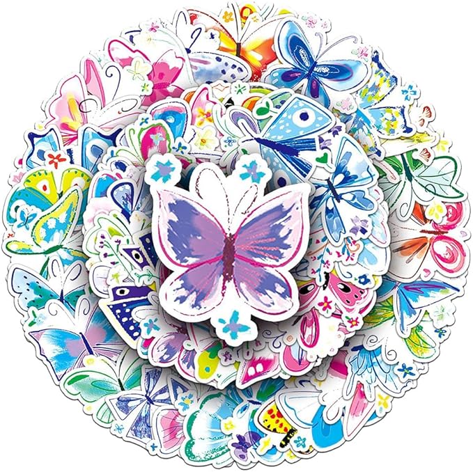 Colorful Butterfly Stickers for Teens Boys Girls Kids|50 Pcs|Vinly Waterproof Stickers for Laptop Tablet Flasks Scrapbook Bottles Phone Luggage Notebook,Insects Decal Pack(Colorful Butterfly-50Pcs)