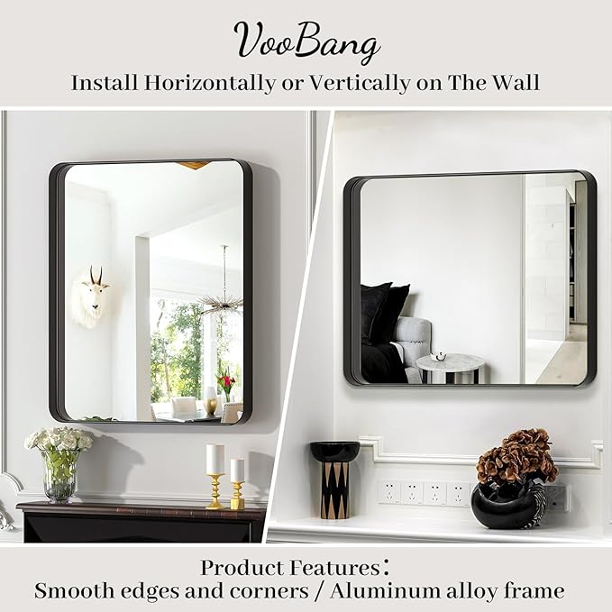 VooBang Bathroom Mirror 24x36 inch, Modern Round Corner Bathroom Vanity Mirror - Image 5