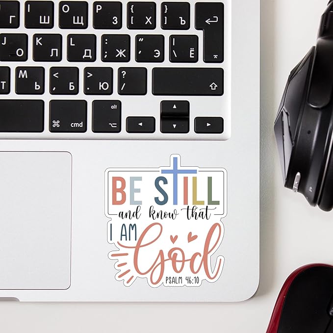 (3 pcs) Be Still and Know That I Am God Vinyl Decal Sticker Inspirational Quotes Jesus Bible Verse Christian Sticker for Water Bottle Tumbler Laptops Phone Case Car Kindles Hard Hat - 2.8x3