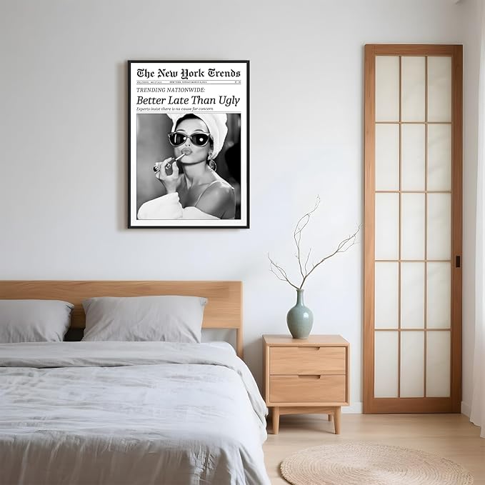 Framed Better Late Than Ugly Wall Decor Vintage Newspaper Wall Art Black and - Image 5