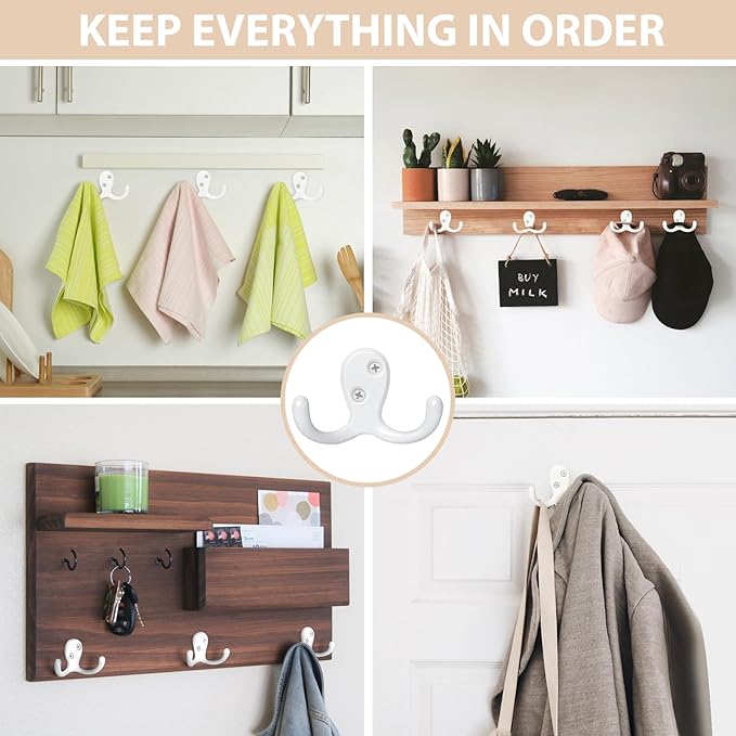 Homanu 54 Pack Coat Hooks, Heavy Duty Double Prong Coat Hooks Wall Mounted - Image 2
