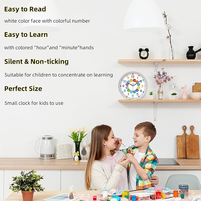 XFM Colorful Kids Wall Clock for Bedroom 14 Inch Round Learning Clock - Image 4