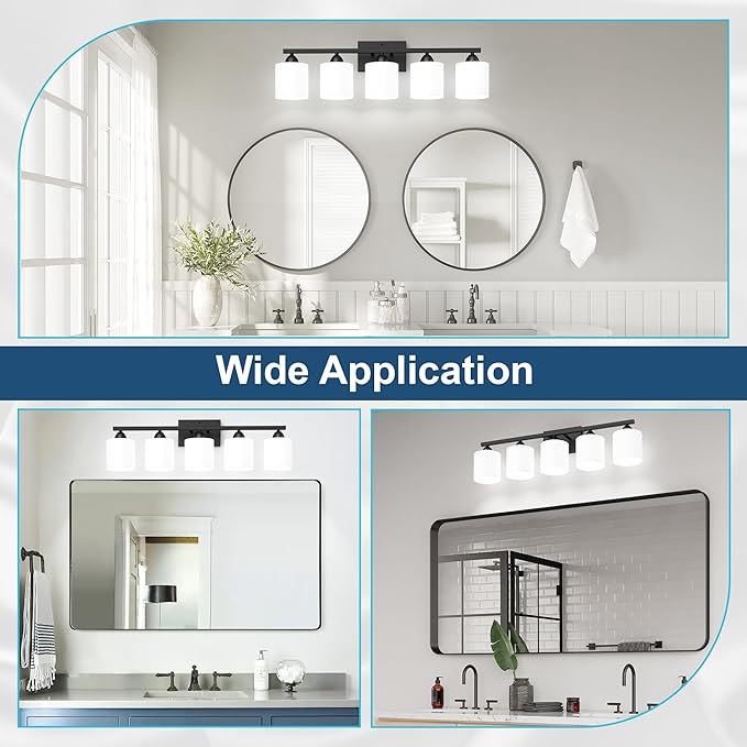 Black Bathroom Lighting Fixtures Over Mirror, 5-Light Anti-Rust Vanity Light - Image 6