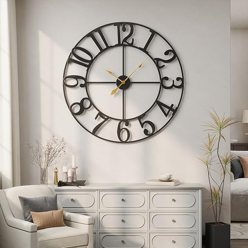 40 Inch Large Wall Clock, Silent Non-Ticking Battery Operated Black Metal Wall by Cuspin