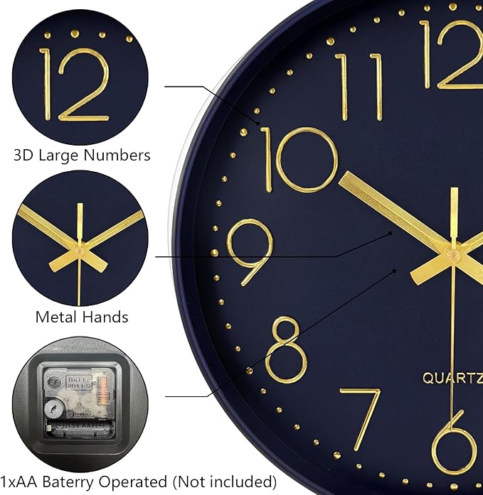 Silent Wall Clocks Battery Operated 8 Inch, Analog Wall Clock - Image 6