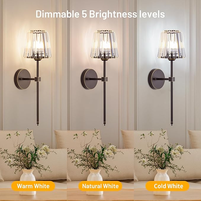 Crystal Battery Operated Wall Sconces Set of 2, 12 RGB and 3CCT Dimmable Wall - Image 6