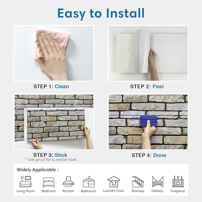 COMSTICKC 3D Stone Wall Panel Peel and Stick, DIY Lightweight PVC Stone Brick - Image 8