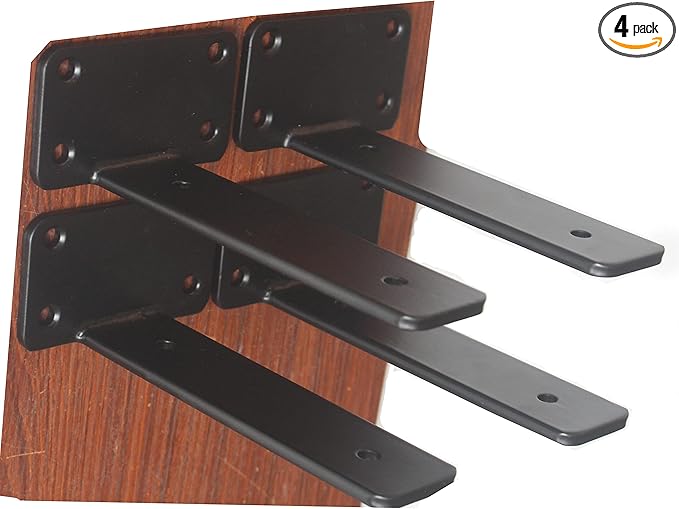 4 Pack - 6 inch Black Hidden L Shelf Bracket Iron Floating Shelf Brackets by MHMYDZ