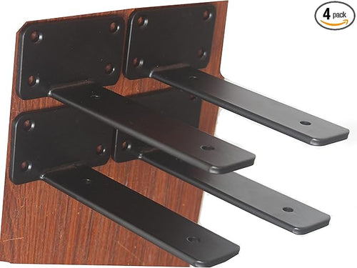 4 Pack - 6 inch Black Hidden L Shelf Bracket Iron Floating Shelf Brackets by MHMYDZ